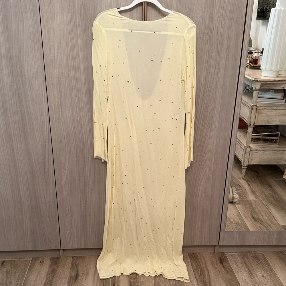 Zara Light Yellow Sheer Embellished Maxi Dress